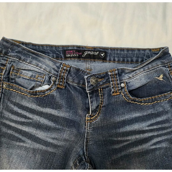 Grane Jeans Size 7 Darcy Super Low Rise Skinny Retro Y2K Distressed Wash - Picture 5 of 6